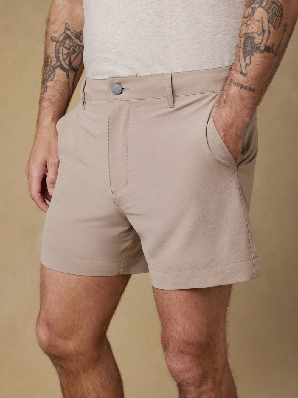Faherty Mens All Day Shorts 36 Khaki Stretch Drawstring Chino 5” Inseam Casual